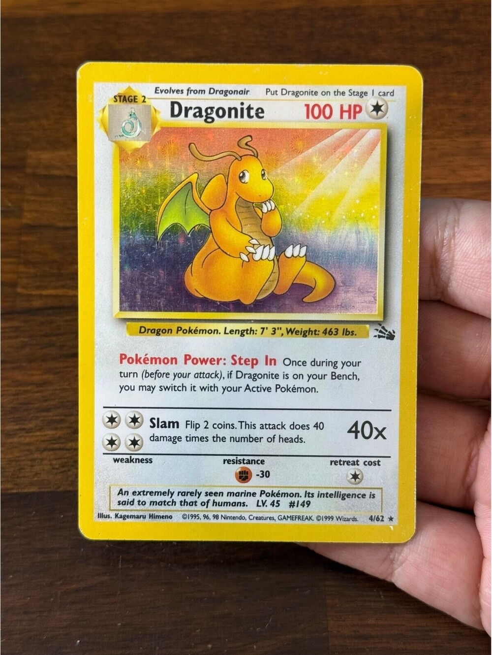 Vintage Dragonite Fossil Holo Rare Pokémon Card - 4/62